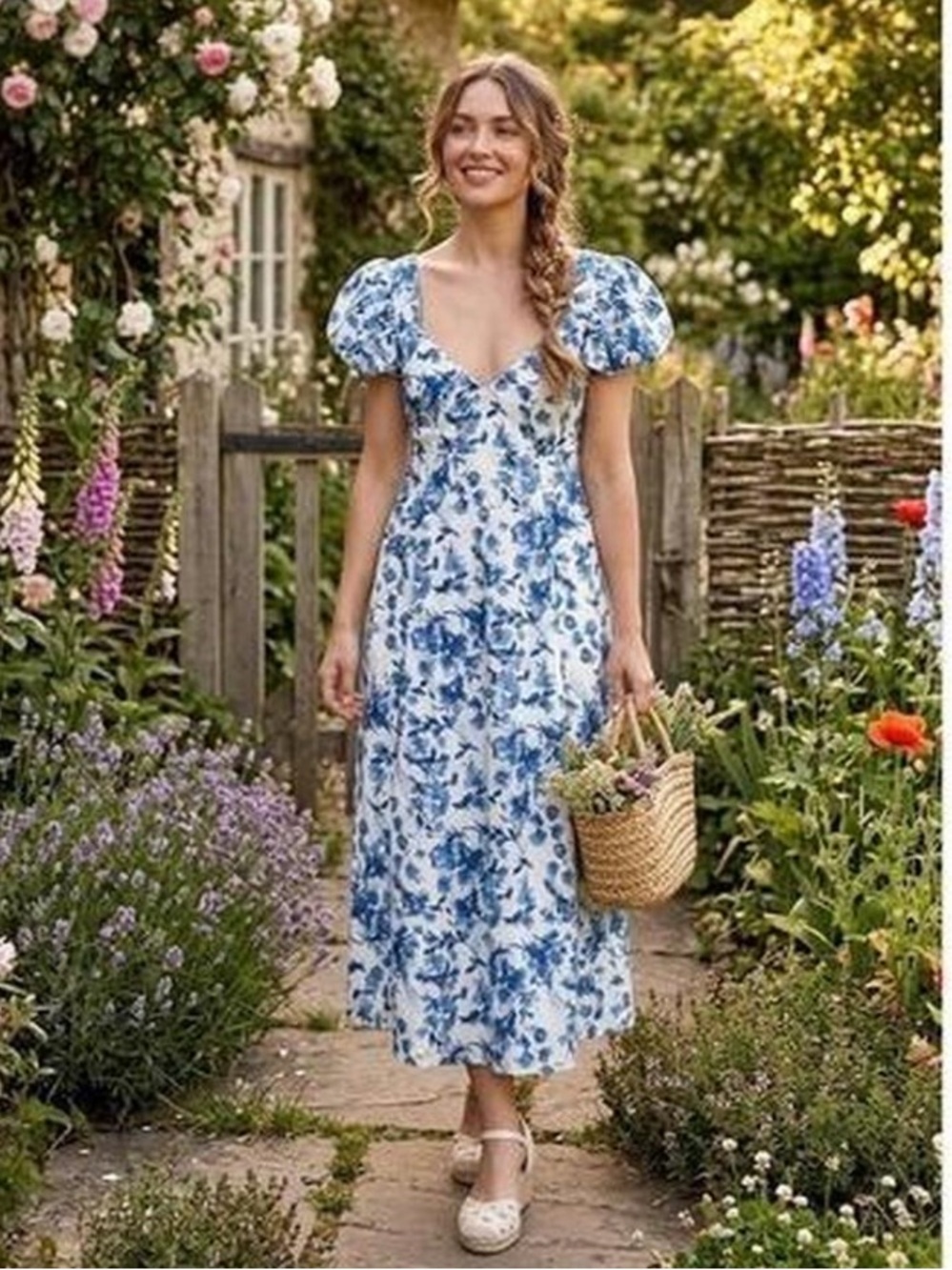 Abercrombie Floral Puff Sleeve Midi Dress